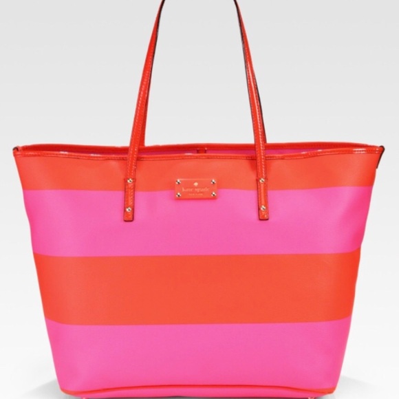 KATE SPADE boutique harmony stripe red pink tote - Picture 1 of 5